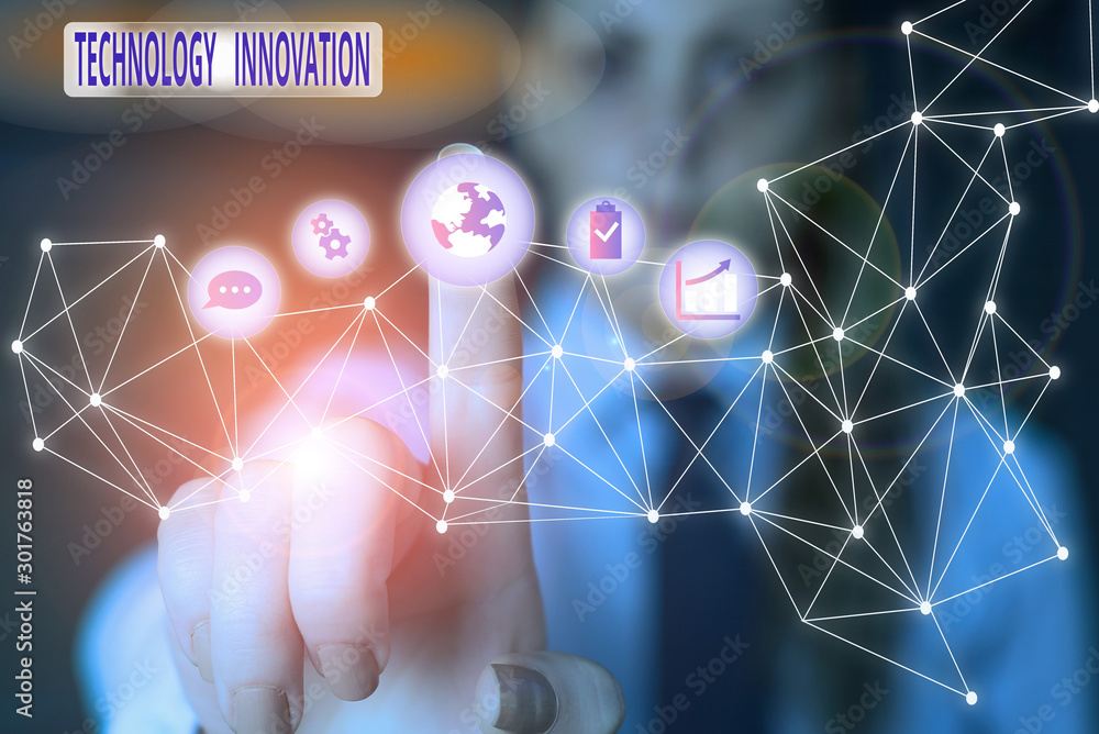 Aufkleber word writing text technology innovation. business photo showcasing significant technological changes