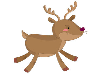 Fototapeta premium Cute reindeer running isolated on white background
