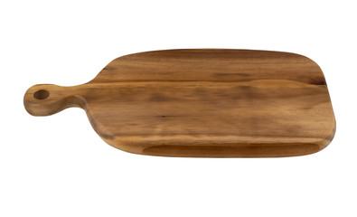 Brown wooden chopping board isolated on white 