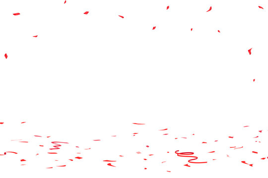 Confetti paper and red ribbon falling on the floor, sale event, celebrate holiday party vector background