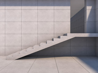 Granite stairs and a concrete wall. 3D