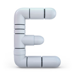 Capital letter E. Uppercase. Metallic futuristic white font. 3d.