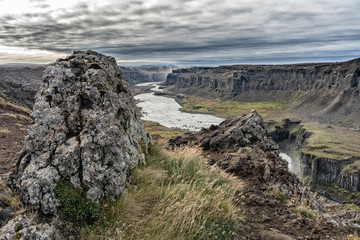 Havragilsfoss waterfall near Dettifoss in the deep canyon of Joekulsa a Fjoellum River in the Highland of northern Iceland