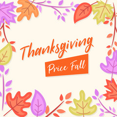Obraz premium Thanksgiving Price Fall Flyer Banner poster template vector illustration Autumn holiday greeting card