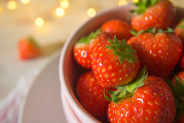 Food photography of strawberries in a bowl