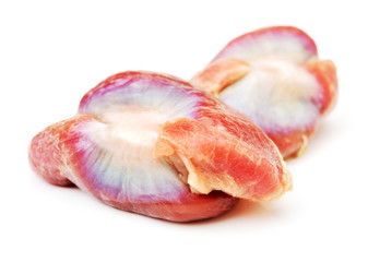 Raw Chicken gizzards on white background 