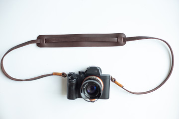 Genuine leather camera strap handmade with mirrorless camera