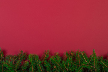 Tannenzweige als Rand, unten, roter Hintergrund