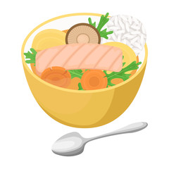 Ozoni with mochi pellets. New year's dishes. Asian tradition. Vector illustration.