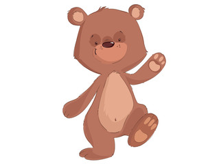 Cute baby bear walking on the white background cartoon