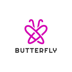 mono line simple elegant and beautiful pink Butterfly logo design