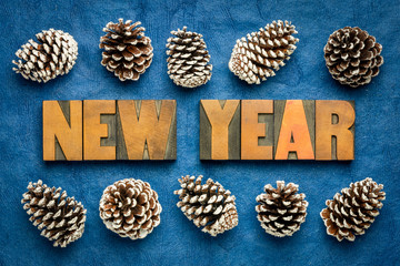 New Year greeting card in letterpress wood type