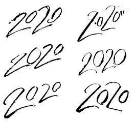2020 Calligraphic Signs. Hand Lettering Happy New Year Vector Design. Grunge Text for Greeting Card.