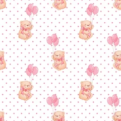 Gordijnen Naadloos patroon met teddyberen en ballonnen © Gribanessa