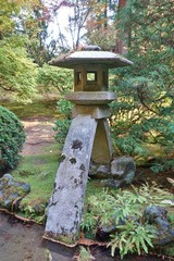 Autumn view of the landmark Portland Japanese Garden in Portland, Oregon