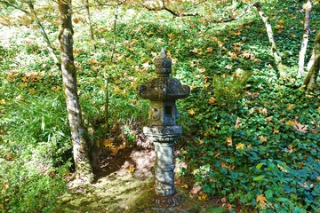 Autumn view of the landmark Portland Japanese Garden in Portland, Oregon