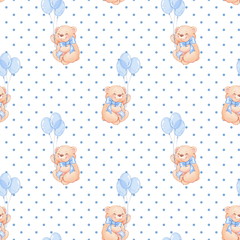 Seamless pattern with Teddy Bears and balloons