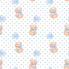 Wallpaper murals Animals with balloon Seamless pattern with Teddy Bears and balloons