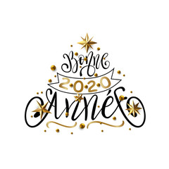 Bonne Annee - Happy New Year in  French greeting card with typographic design Lettering