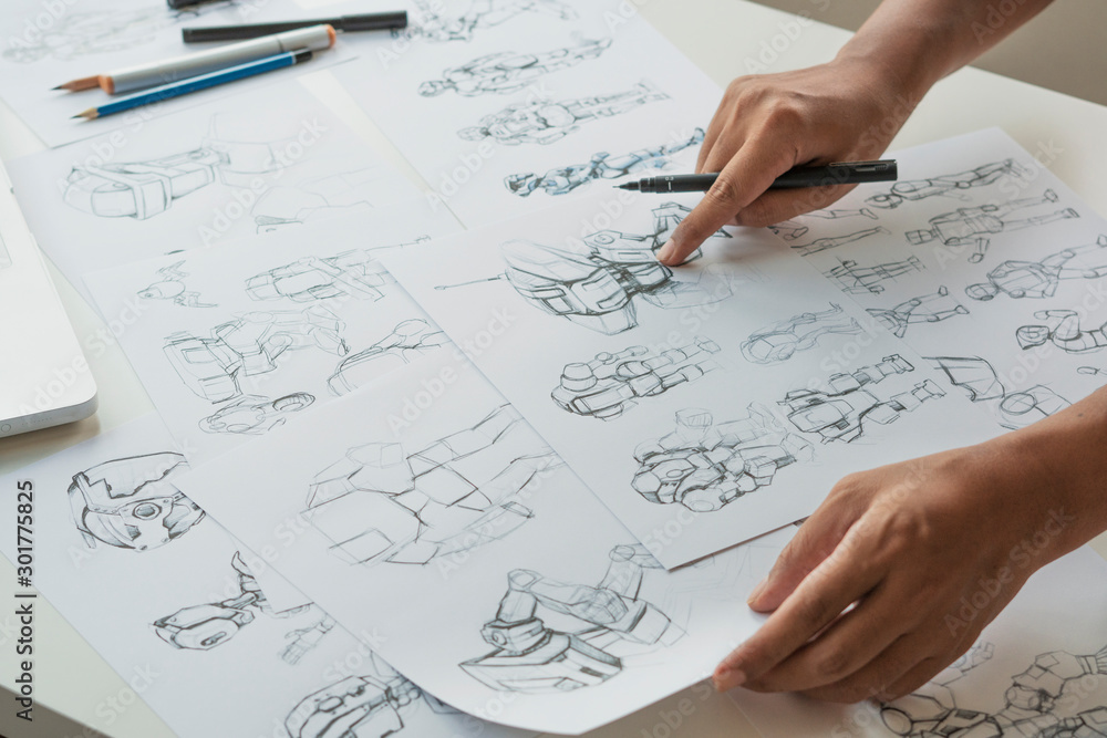 Wall mural animator designer development designing drawing sketching development creating graphic pose characte