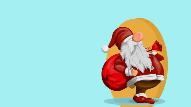 Merry Christmas illustration of Santa with his helpers in vector cartoon style.