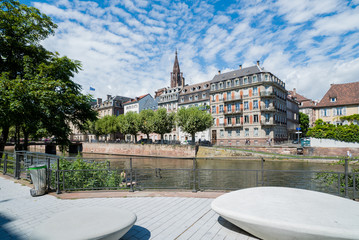 panorama view of the historic old town and canals of the city of Strassbourg