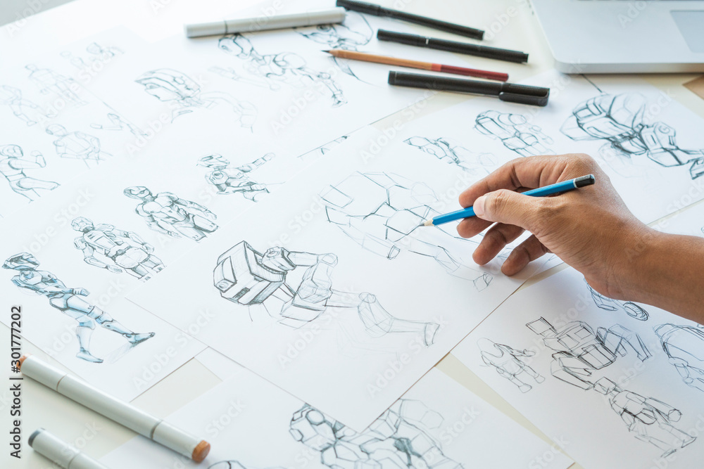 Wall mural animator designer development designing drawing sketching development creating graphic pose characte