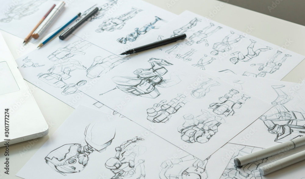 Wall mural animator designer development designing drawing sketching development creating graphic pose characte