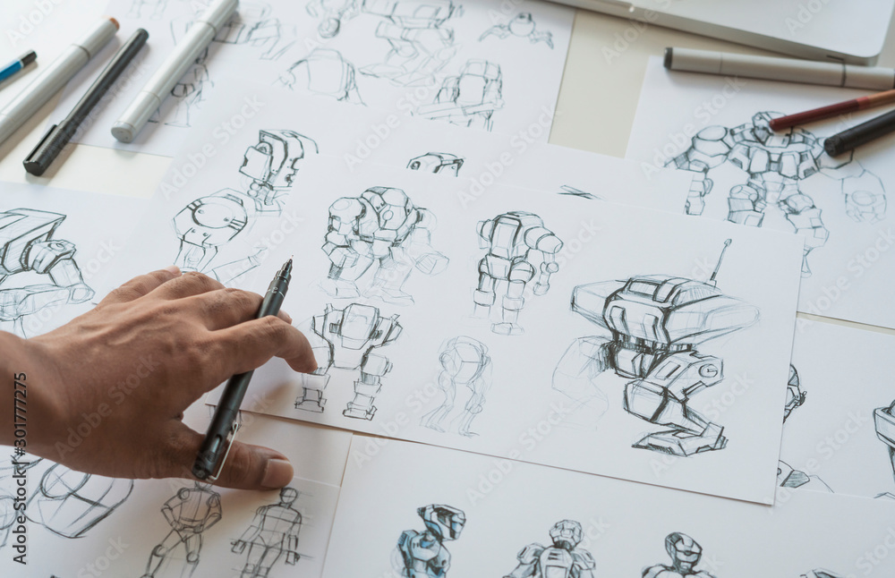 Wall mural animator designer development designing drawing sketching development creating graphic pose characte