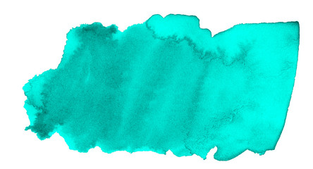Watercolor sea azure background with clear borders and divorces. Watercolor brush stains. With copy space for text.