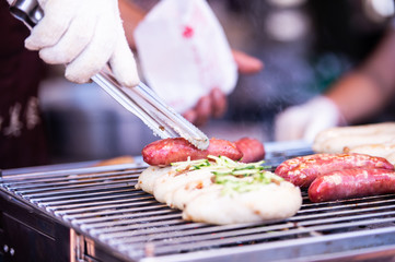 Taiwanese sausage with sticky rice closeup