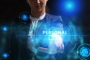 Business, Technology, Internet and network concept. Young businessman working on a virtual screen of the future and sees the inscription: Personal loan