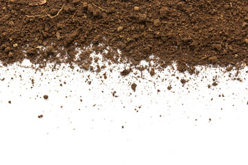 Dirty earth on white background. Natural soil texture