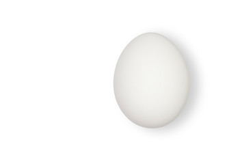 Bird egg of white color, of chicken origin on a white background with shadows and volume