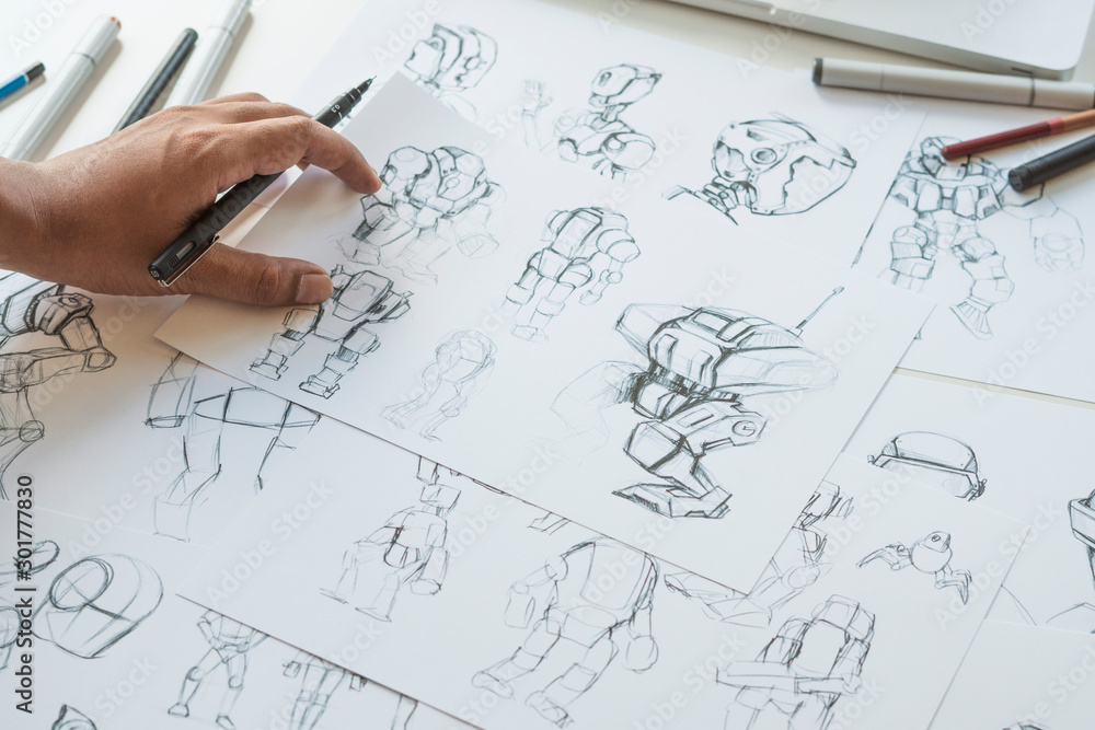 Wall mural animator designer development designing drawing sketching development creating graphic pose characte
