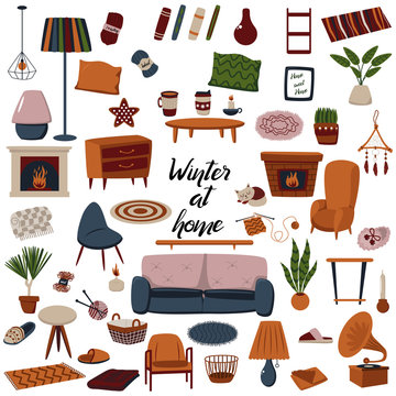 set of isolated home interior elements - vector illustration, eps