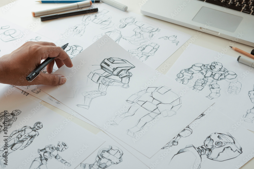 Wall mural animator designer development designing drawing sketching development creating graphic pose characte