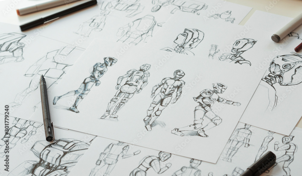 Wall mural animator designer development designing drawing sketching development creating graphic pose characte