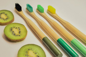 Recycling solution of tooth hygiene. Bamboo toothbrush. Zero waste