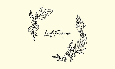 Dry leaf composition Arrangement for wedding invitation design, plants and flowers for elegant lettering frame, hand drawn vector lineart illustration for romantic and classic design