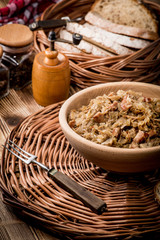 Bigos - stewed cabbage with meat,dried mushrooms and smoked sausage.