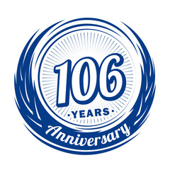 One hundred and six years anniversary celebration logotype. 106th anniversary logo. Vector and illustration.