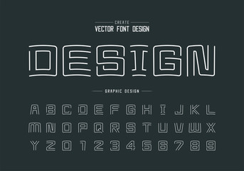 Line font and cartoon alphabet vector, Square typeface letter and number design