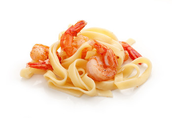 Fried shrimps and pasta