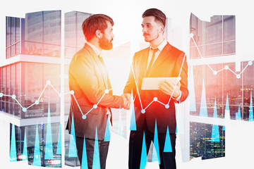 Business partners in city, digital graph