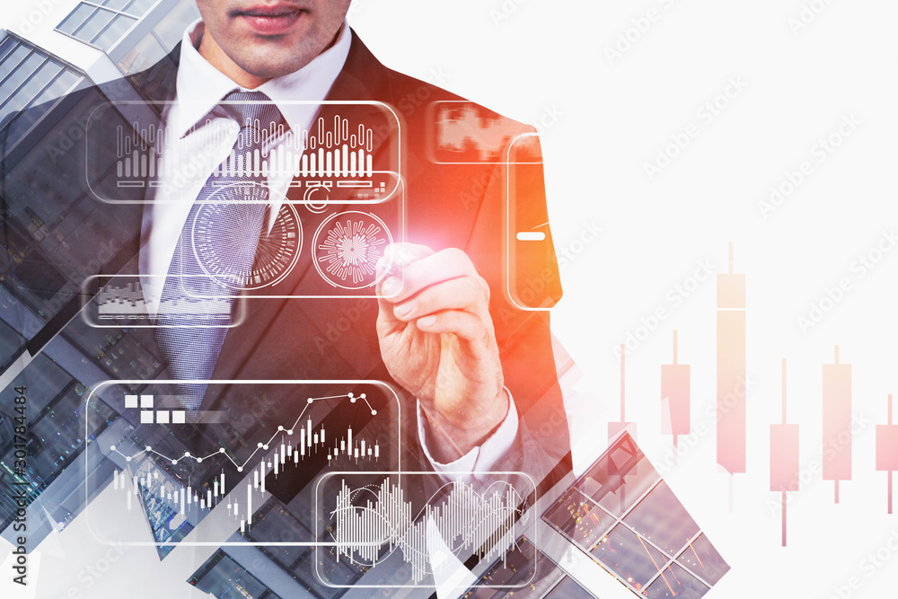 Poster man using immersive infographics interface