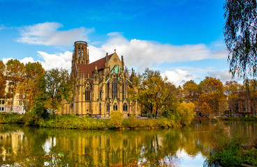 Fototapeta na wymiar Johanneskirche, Stuttgart, Germany in fall