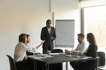 African American male presenter interact with audience