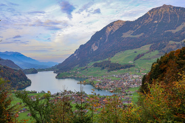 View of country village in nature and environment at swiss