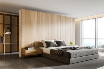 Fototapeta na wymiar Wooden bedroom corner with bookcase